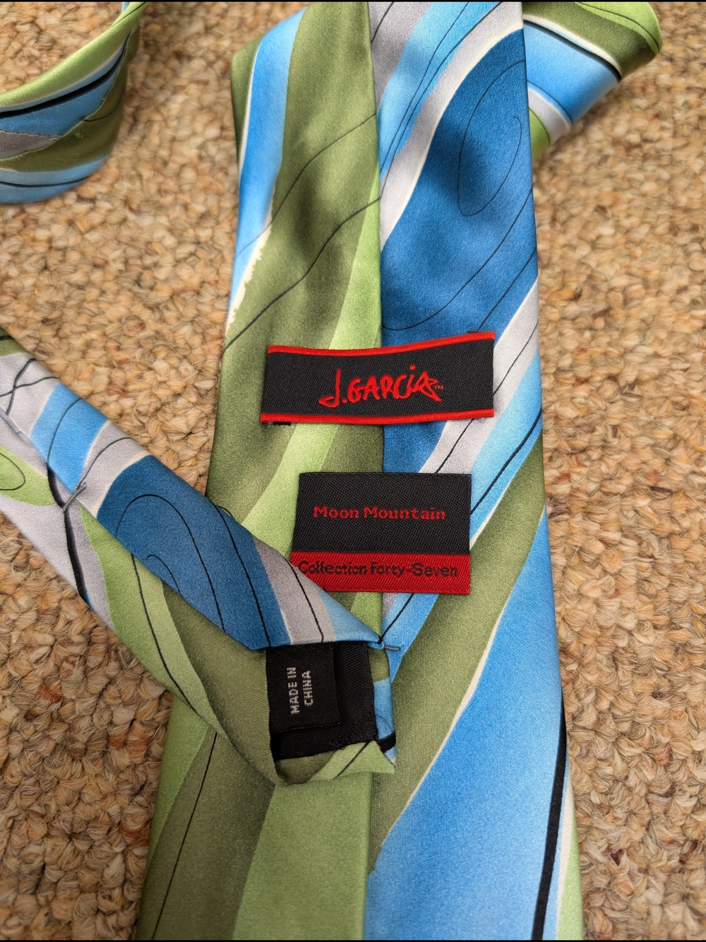 J. Garcia Moon Mountain Collection 47 Silk Tie Blue Green Abstract - Picture 3 of 6